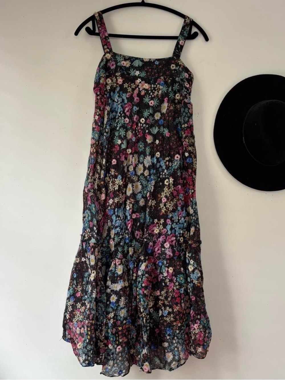 Anthropologie Geisha Designs Floral Sequin Babydoll Maxi Dress XS Cotton Rayon